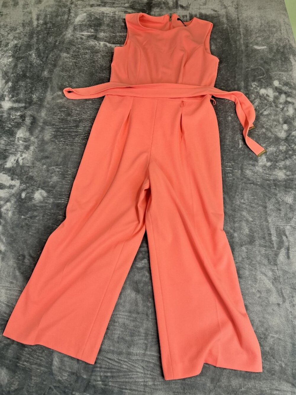 Tommy Hilfiger Womens Coral Sleeveless Belted Wide-Leg Jumpsuit 6